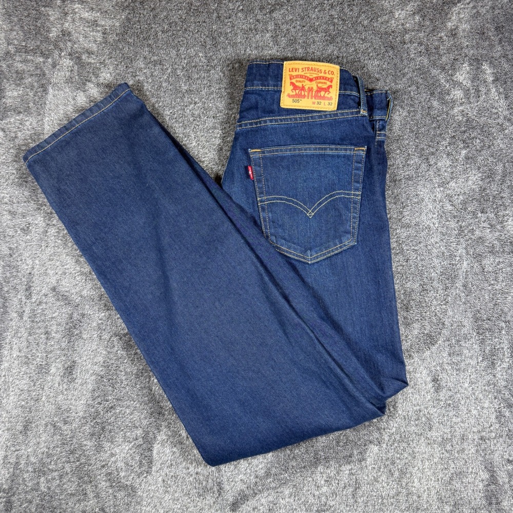 Levis 505 Regular Fit Straight Leg Jeans Dark Wash Blue 32x32 Mens Stretch